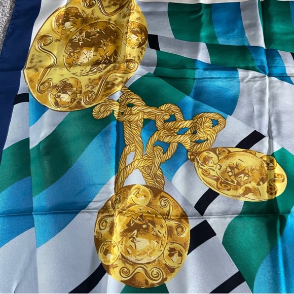 Celine Navy, Teal & Gold Silk Square Scarf - Picture 4 of 5